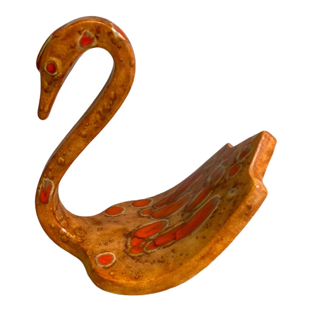 VTG 70s Retro MCM Spotted Orange Ceramic Swan Guest Towel Holder Vanity Decor
